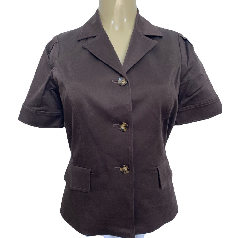 Oscar De La Renta Blazer Jacket Cotton Brown Short Sleeve Button Down No…